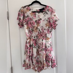 Floral V-Neck Romper in Pink and Brown